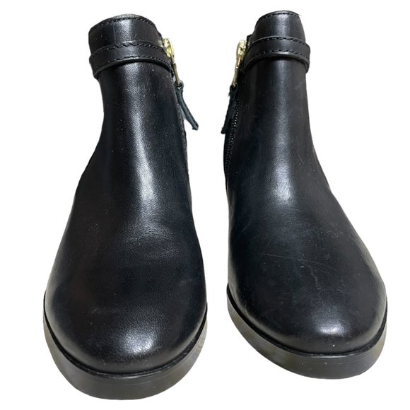 Ralph Lauren Leather Ankle Boots 5.5 Suede Block Heel Almond Toe Strap Harness - Picture 6 of 14